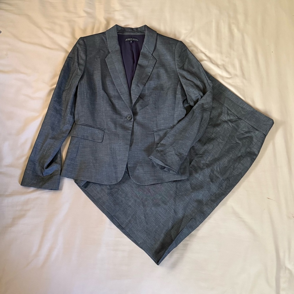 ANTONIO MELANI Blue/Gray Blazer and pencil skirt